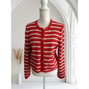 J CREW Orange White Striped Cardigan Sweater Size Large